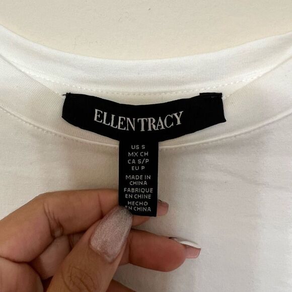 Ellen Tracy White Pleated Chiffon Crewneck Tee Small New - Picture 3 of 9